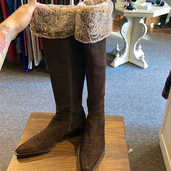 Aquatalia Italian Chocolate Suede tall boots with fur rare - Picture 5 of 8
